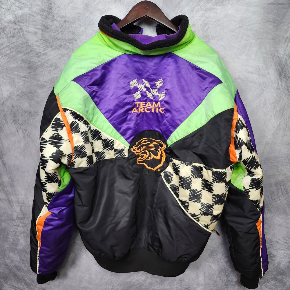 VTG 90s Team Arctic Cat Snowmobile Jacket w/ Liner Mens Large Purple USA Check
